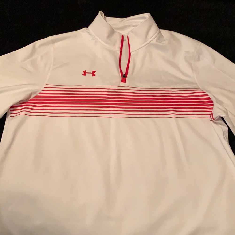 Under Armor red and white 1/4 zip pull over